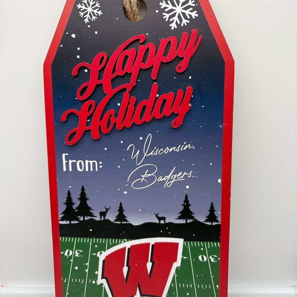 FOCO Wisconsin Badgers Happy Holiday From Door Hanger Wall Decor 18 in